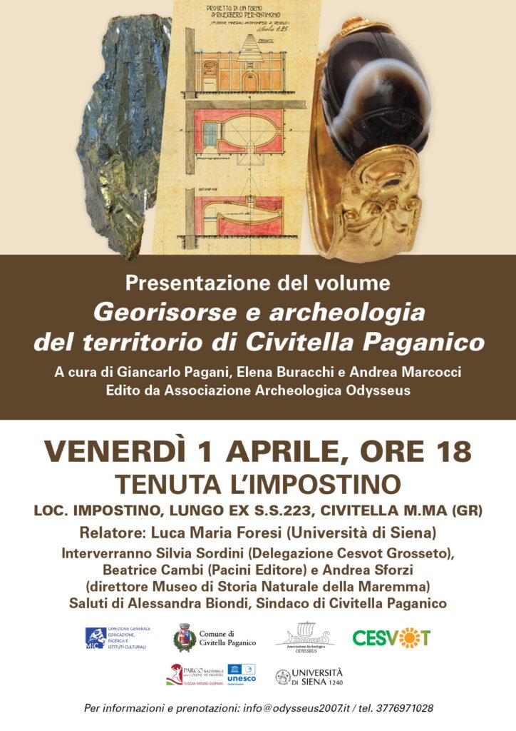 Locandina della presentazione del libro "Georisorse e Archeologia del territorio di Civitella Paganico"